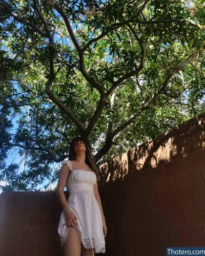 Lemonkiwi - woman in white dress standing next to a tree